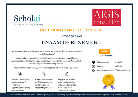 Scholai Certificaat van AI-Geletterdheid